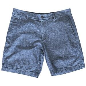 Club Monaco Maddox Fit 9” Linen Blend Tile Print Shorts in Blue Men’s 33